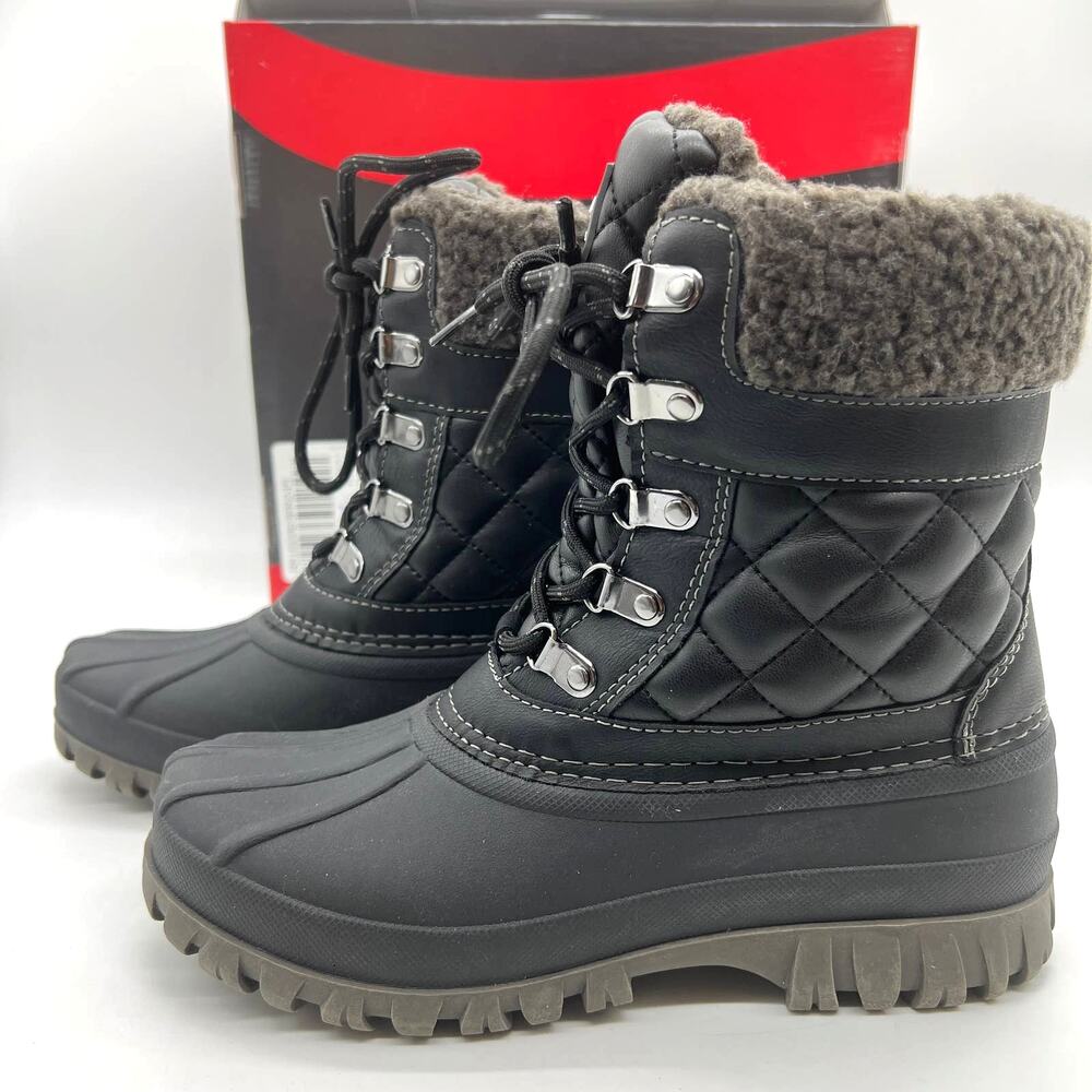 Cougar Waterproof Winter Boots Size 6Wide Black Quilt Carlisle Lace Up